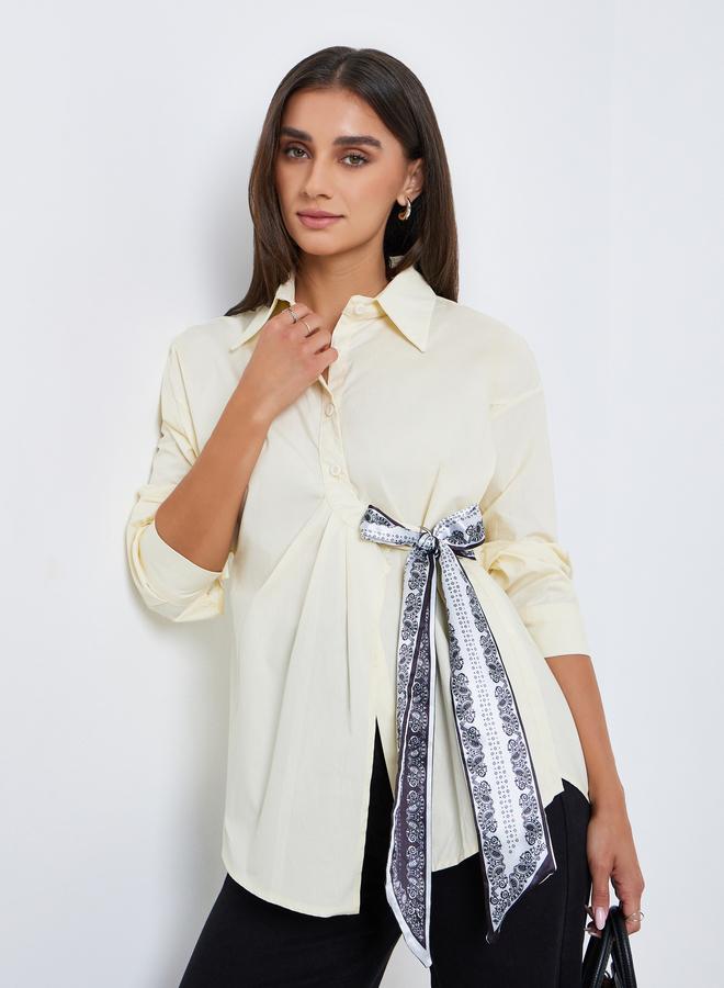 ستايلي بلوزة بأكمام طويلة وتفاصيل وشاح - Image 1